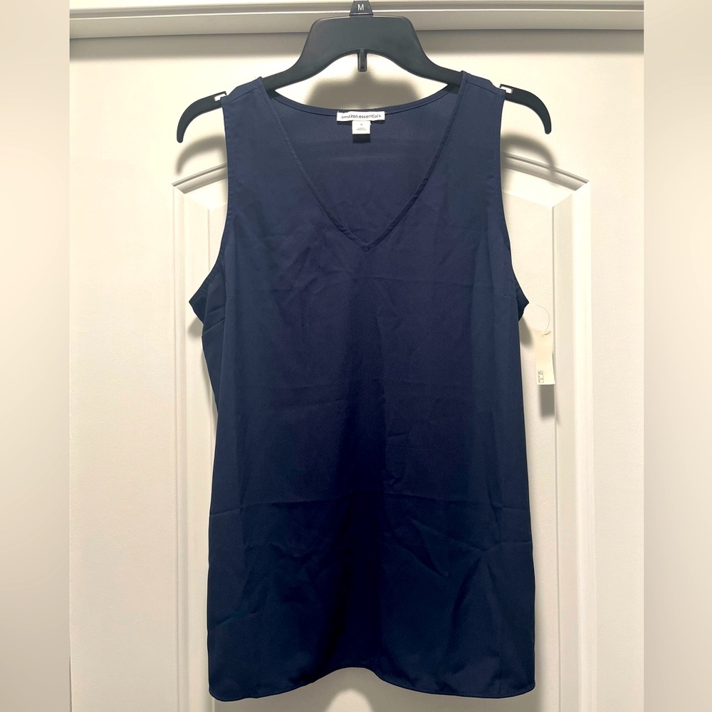 Amazon Essentials, NWT, V neck navy tank top. Size medium, 100% polyester